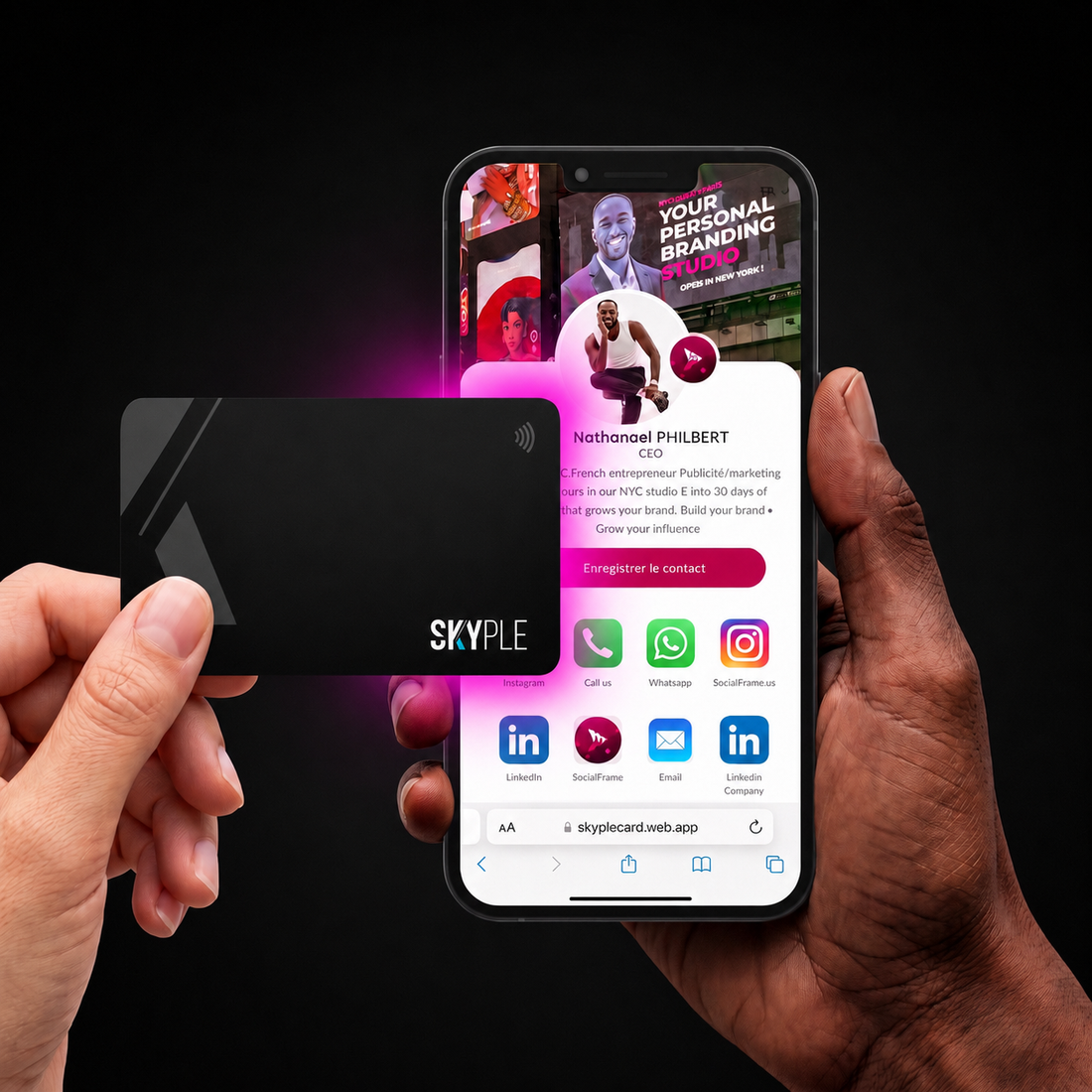 Carte Skyple NFC et profil sur smartphone